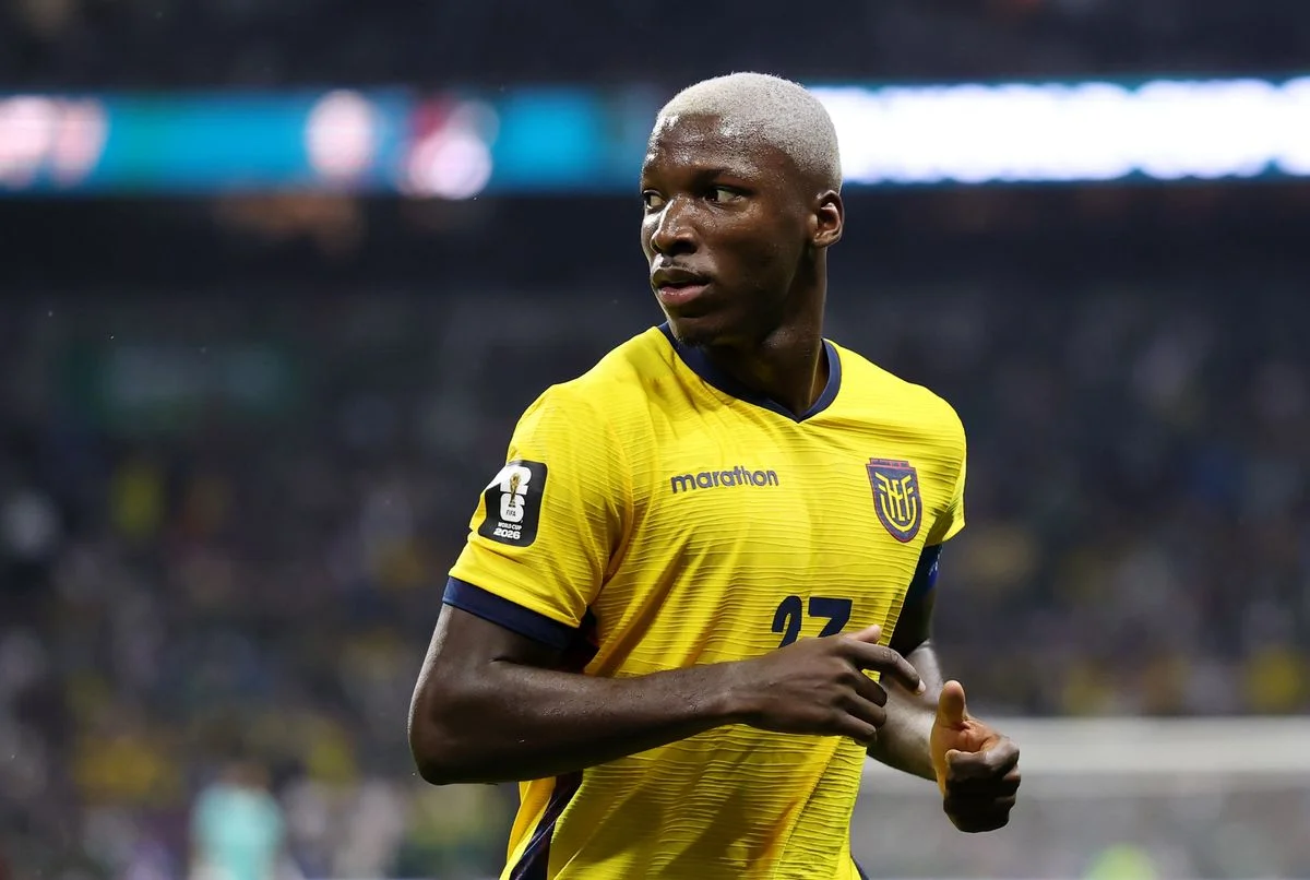 Moises Caicedo #23 of Ecuador looks on during the FIFA World Cup 2026 Round Of 32 match between Mexico and Ecuador at Mexico City Stadium