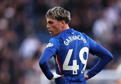 LONDON, ENGLAND - APRIL 12: Alejandro Garnacho of Chelsea reacts during the Premier League match between Chelsea and Manchester City at Stamford Bridge on April 12, 2026 in London, England. (Photo by Ryan Pierse/Getty Images)