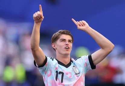 SEATTLE, WASHINGTON - JULY 06: Charles De Ketelaere #17 of Belgium applauds fans after the 4-1 victory during the FIFA World Cup 2026 Round of 16 match between USA and Belgium at Seattle Stadium on July 06, 2026 in Seattle, Washington. (Photo by Luke Hales/Getty Images)