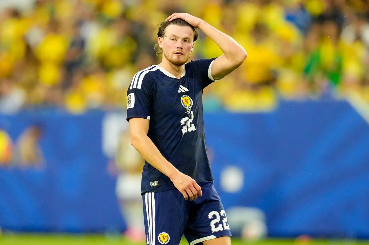 Nathan Patterson looks on during the match between Scotland and Brazil at Miami Stadium. Photo by GSI/Icon Sport via Getty Images