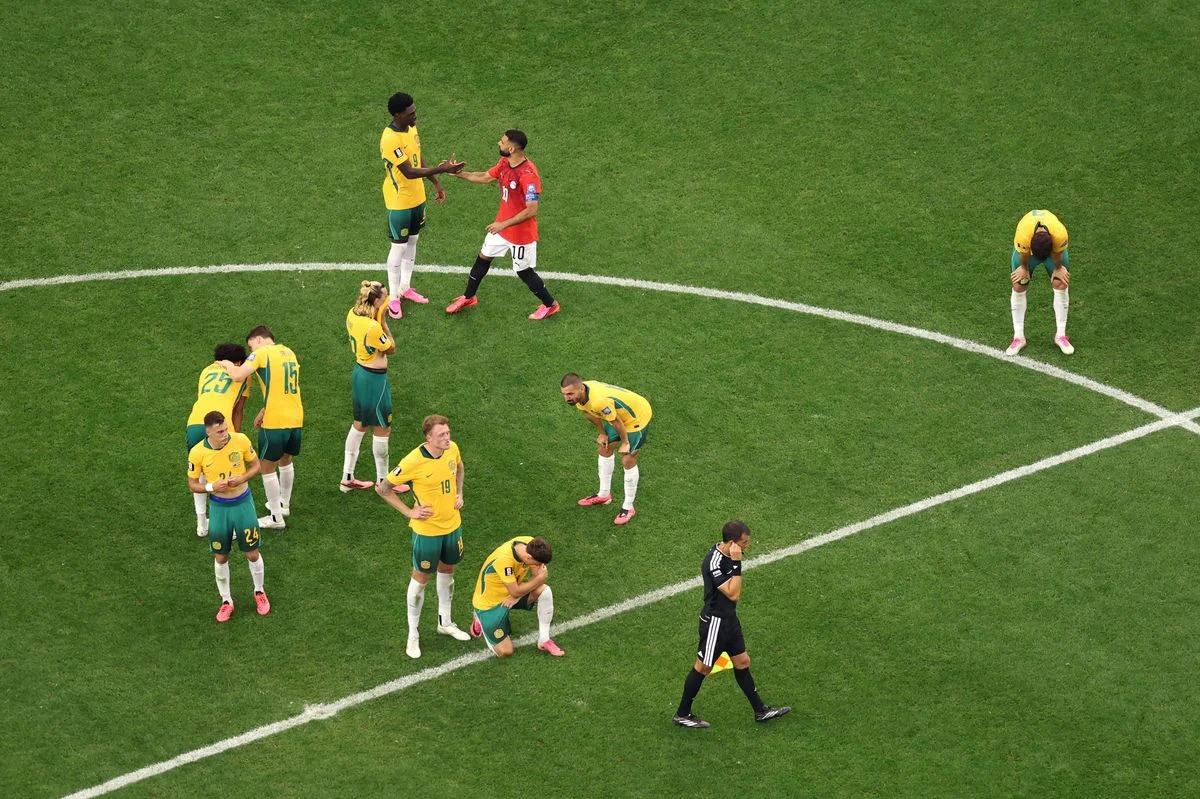 ARLINGTON, TEXAS - JULY 03: Mohamed Salah #10 of Egypt shakes hands with Australia players after the penalty shootout during the FIFA World Cup 2026 Round of 32 match between Australia and Egypt at Dallas Stadium on July 03, 2026 in Arlington, Texas. (Photo by Ryan Pierse - FIFA/FIFA via Getty Images)