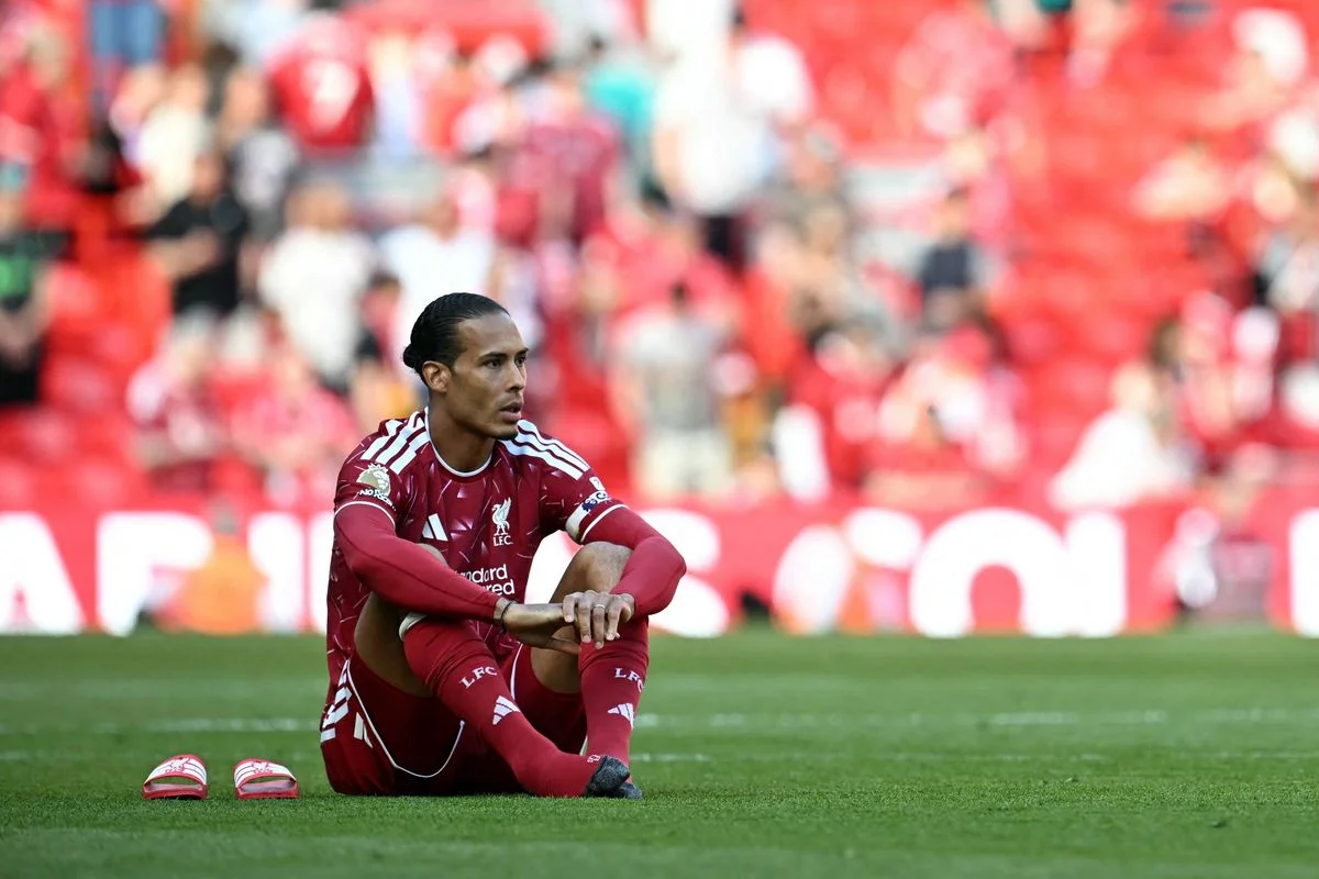 Virgil van Dijk looks on after the English Premier League football match between Liverpool and Brentford at Anfield in Liverpool, north west England on May 24, 2026