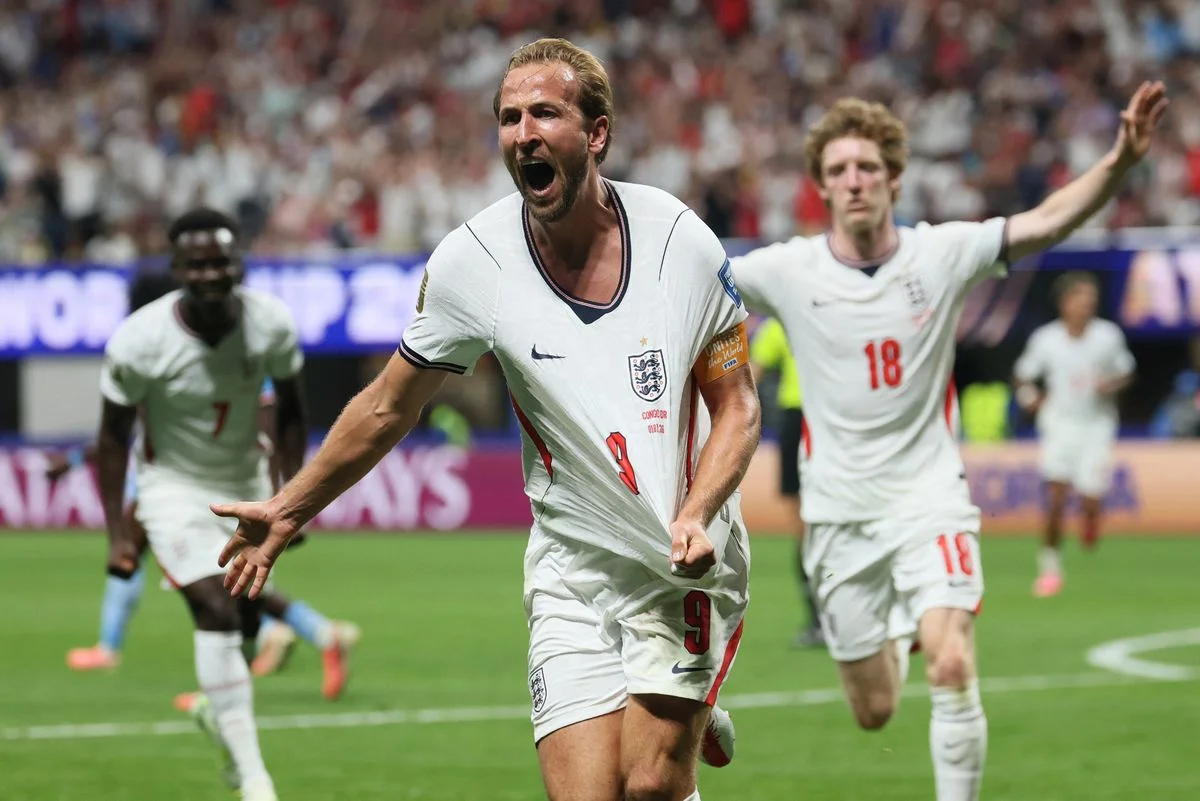 Harry Kane of England celebrates after scoring his team's first goal during the FIFA World Cup 2026 Round of 32 match